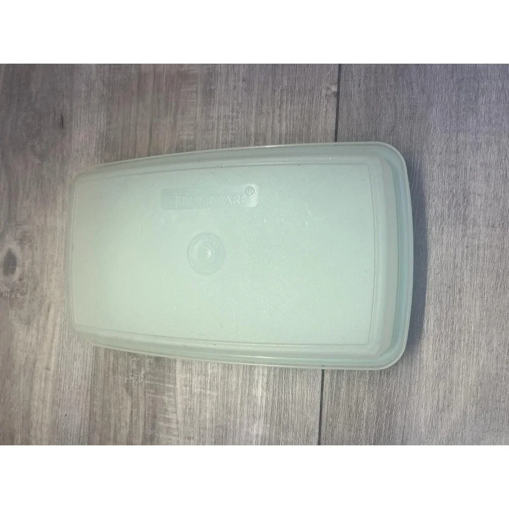 Vintage Tupperware  Sheer Deli Meat Keeper Aqua Blue Lid Slim Rectangle